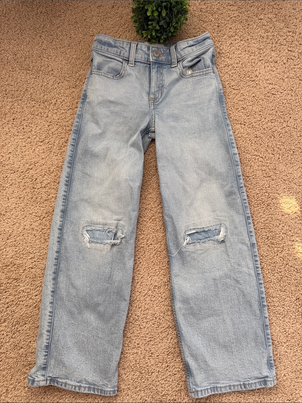 abercrombie kids high rise wide leg Light Blue Distressed Jeans 7/8 long